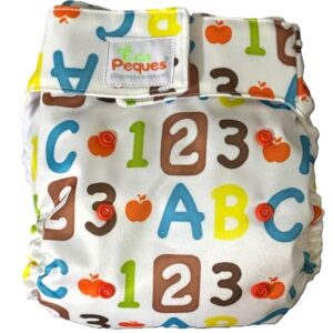 Pañal Ecológico Con Absorbente Intercambiable (Números y Letras - Velcro)