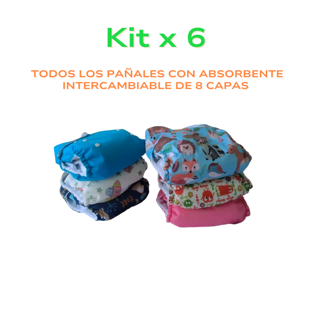 Kit x 6 Pañales Ecológicos Reutilizables