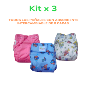 Kit x 3 Pañales Ecológicos Reutilizables