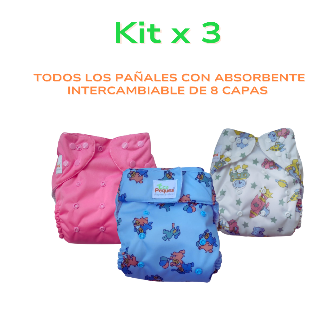 Kit x 3 Pañales Ecológicos Reutilizables
